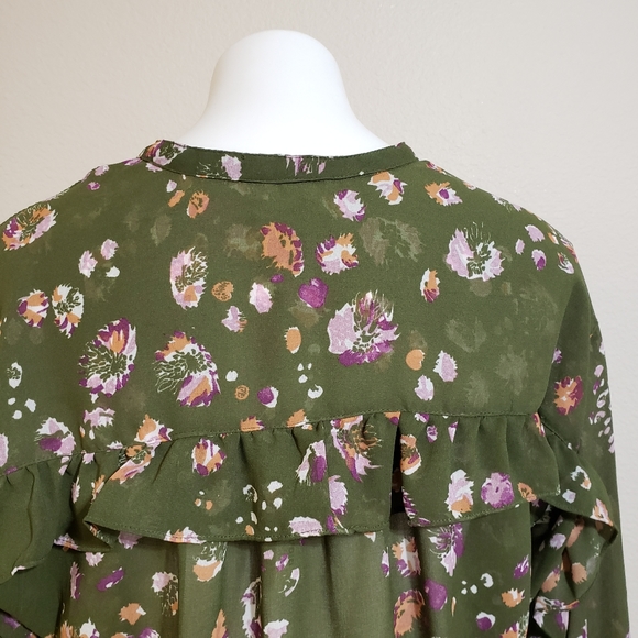 Max Studio Floral Sheer Blouse Size Small NWT Olive Green - Picture 6 of 8